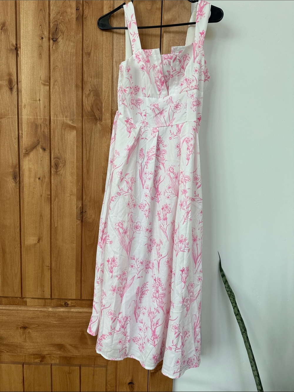 SHEIN White Midi Dress with Pink Floral Print